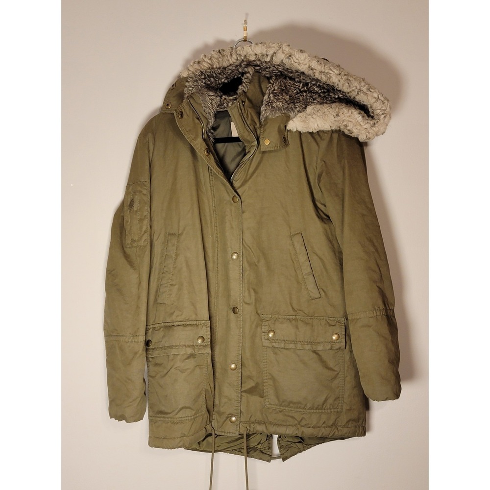 Banana Republic Faux Fur-lined Hooded Parka Coat Jacket Full Zip‎ Olive Green XS